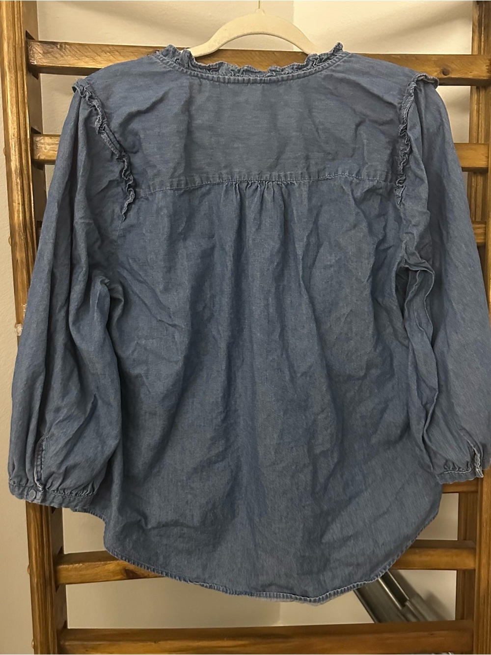 LC Lauren Conrad Chambray Blue Ruffle-Trim Blouse - Picture 4 of 4